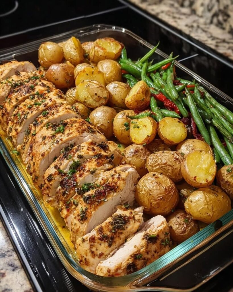 Garlic Herb Chicken with Roasted Potatoes & Green Beans