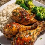 High-Protein Garlic Herb Chicken Drumsticks with Rice & Broccoli