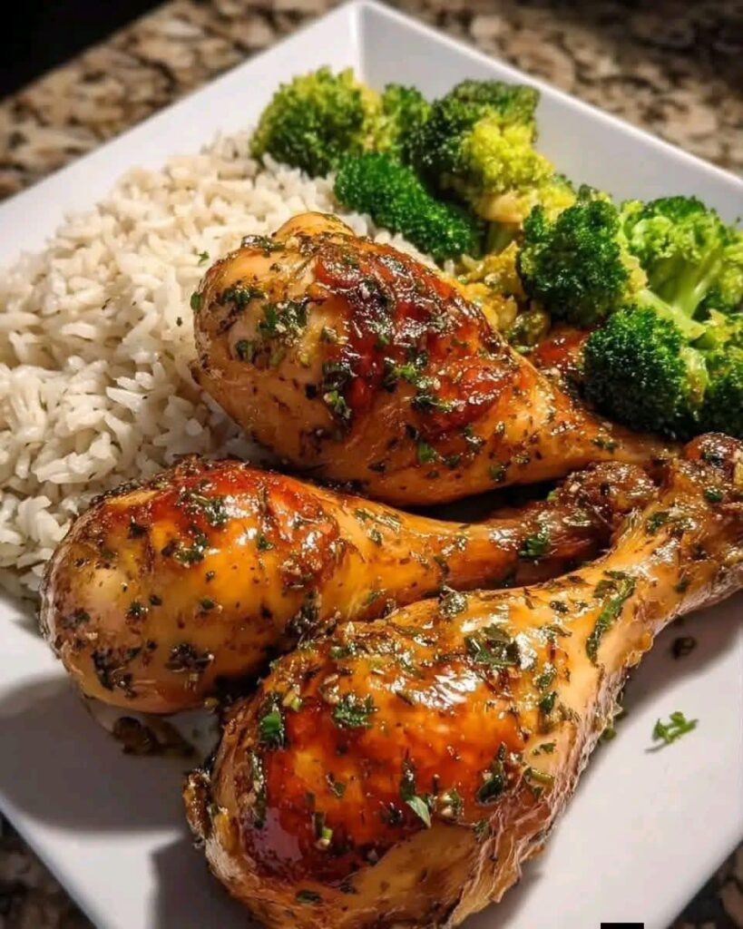 High-Protein Garlic Herb Chicken Drumsticks with Rice & Broccoli