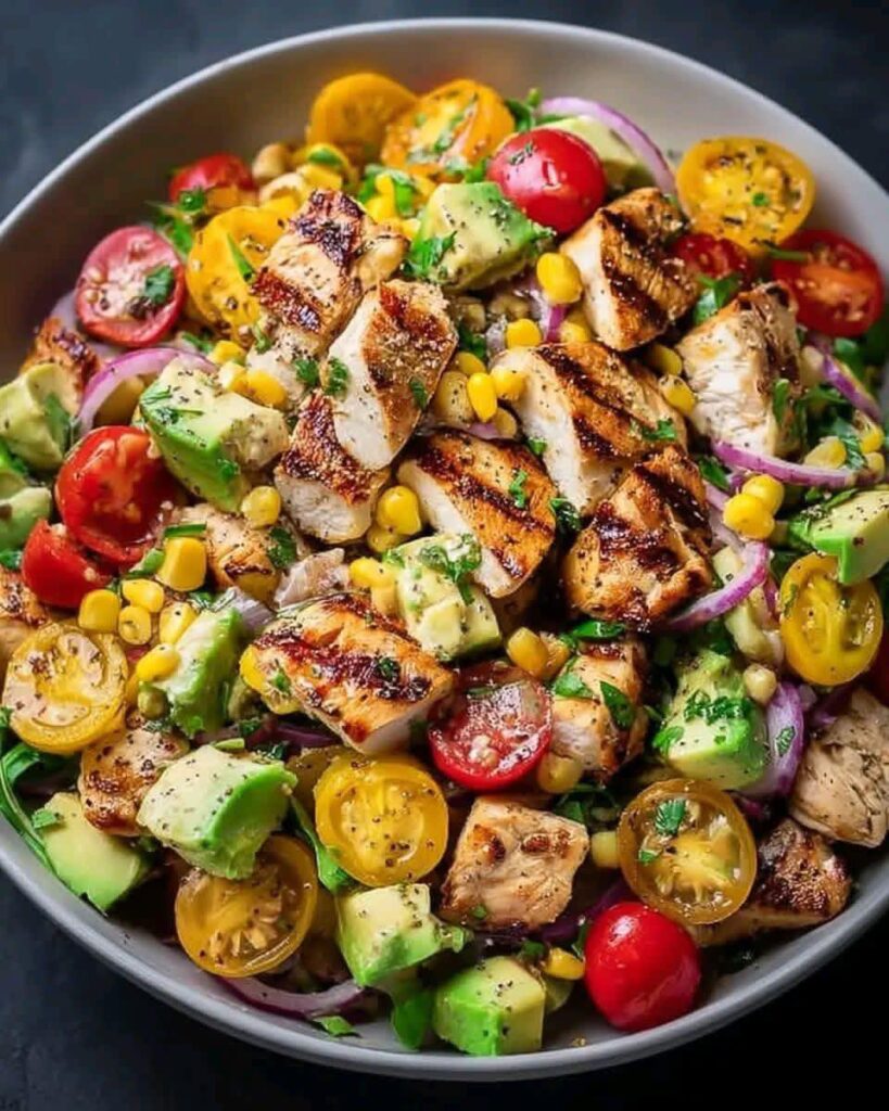 High-Protein Grilled Chicken Avocado Corn Salad