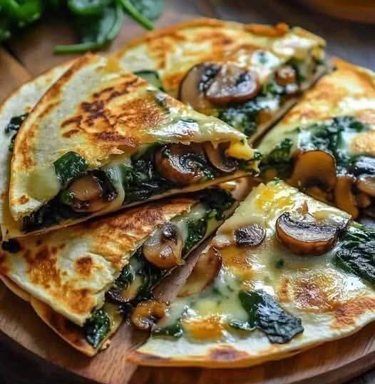 High-Protein Spinach Mushroom quesadilla