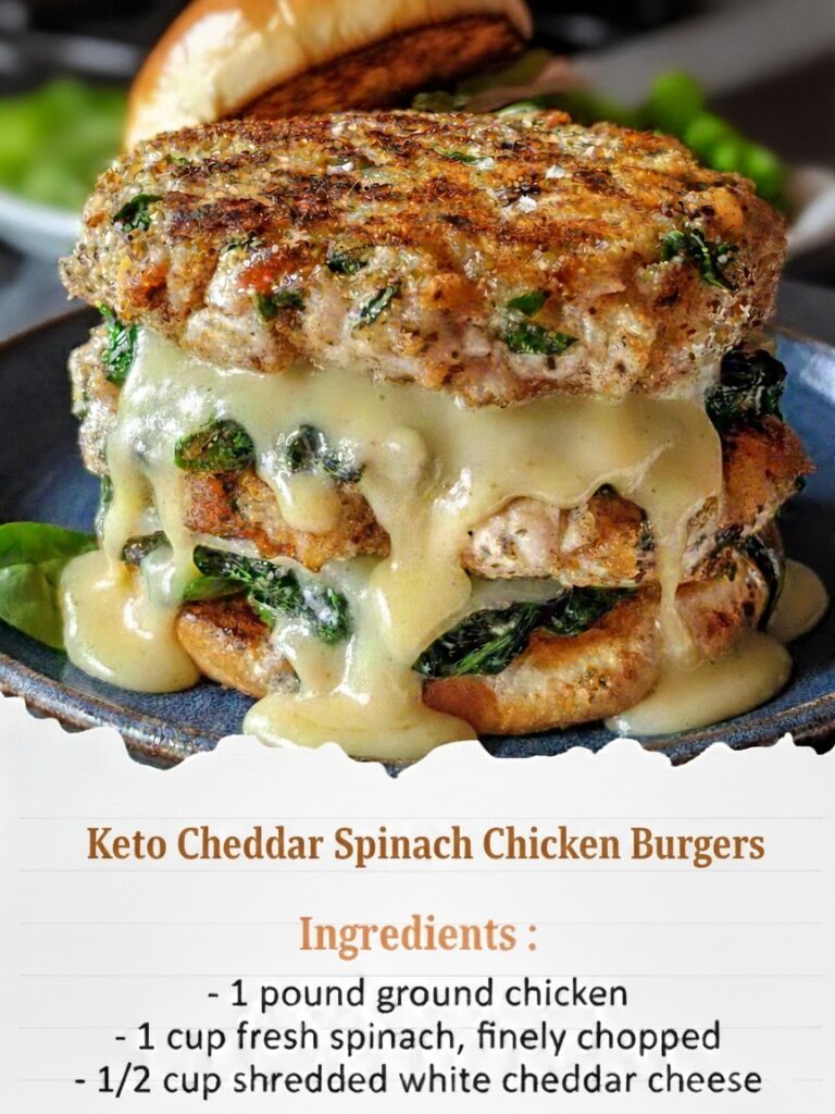 Keto Cheddar Spinach Chicken Burgers