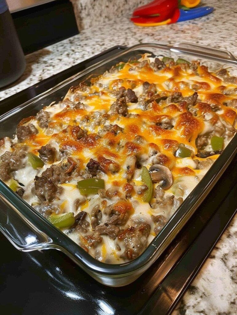Keto Low-Carb Philly Cheesesteak Casserole