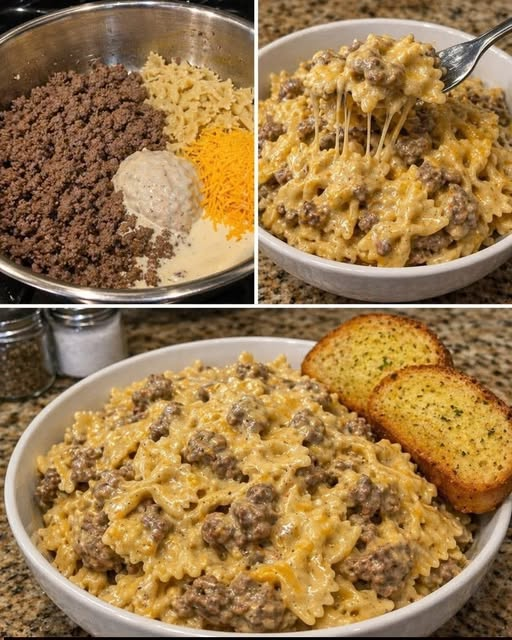 Creamy Cheesy Beef Bowtie Pasta