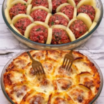 Air Fryer Cheesy Meatball & Potato Bake