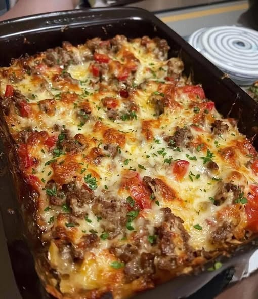 Cheesy Baked Ground Beef Casserole