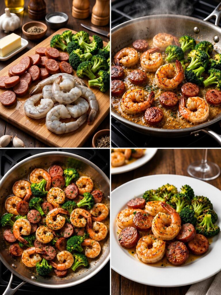 Mediterranean Shrimp & Sausage Skillet with Garlic-Lemon Broccoli