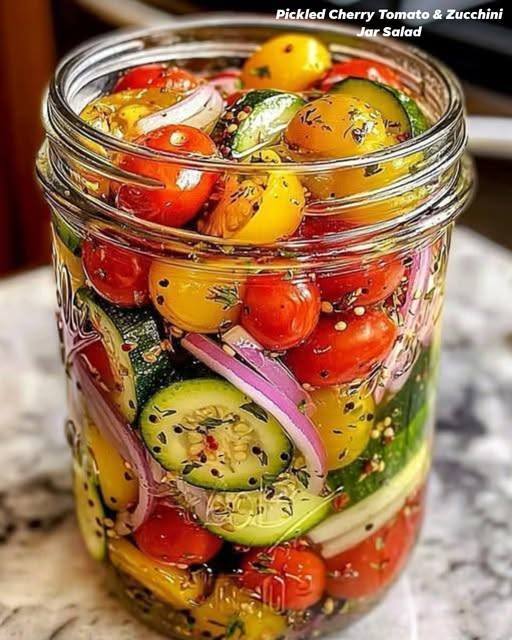 Pickled Cherry Tomato & Zucchini Jar Salad