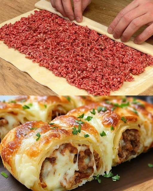Savory Puff Pastry with Minced Meat & Cheese