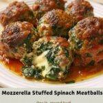 Keto Mozzarella Stuffed Spinach Meatballs