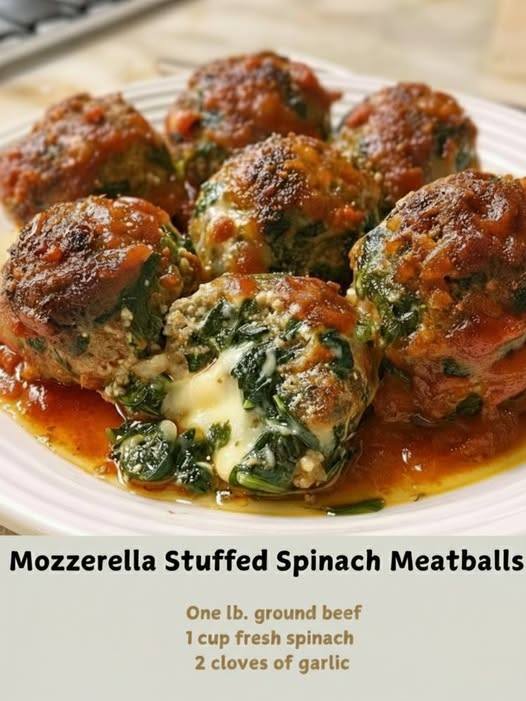 Keto Mozzarella Stuffed Spinach Meatballs