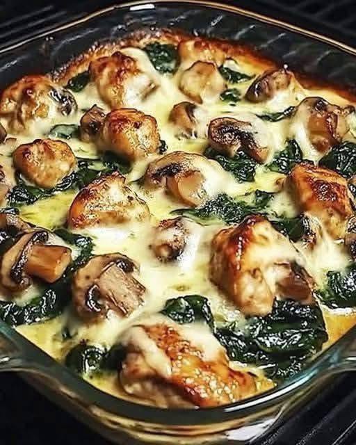 Keto Chicken Spinach & Mushroom Low-Carb Oven Dish
