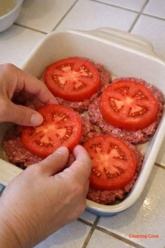 Air Fryer Beef Patties with Tomato Layer