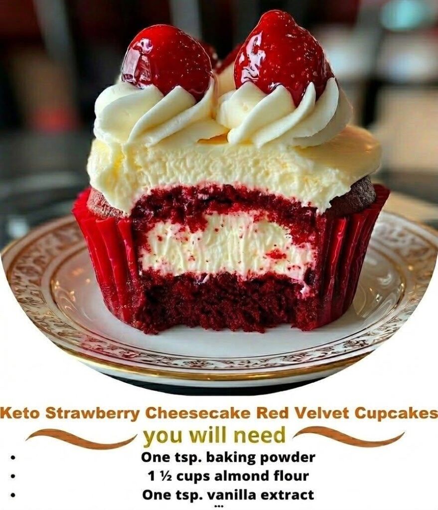 Keto Strawberry Cheesecake Red Velvet Cupcakes