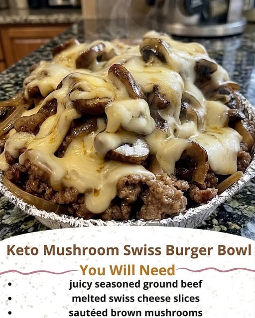 Keto Mushroom Swiss Burger Bowl