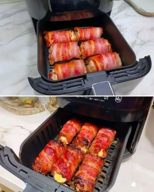 🧀🥓 Air Fryer Bacon-Wrapped Cheese Bomb Rolls (Crispy, Gooey, High-Protein Keto Snack)