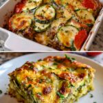 Fresh garden zucchini baked into one delicious casserole 😋💚