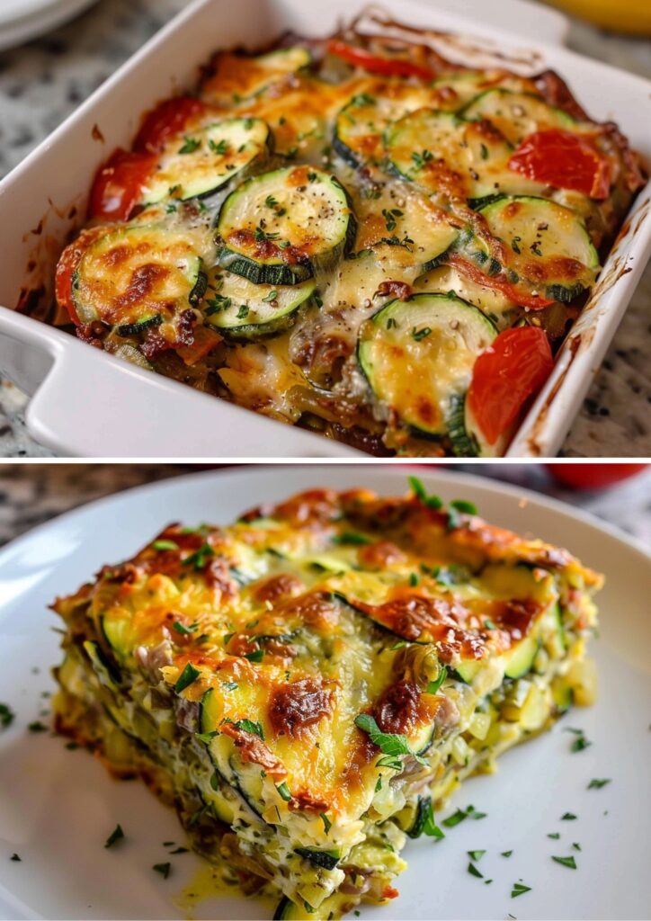 Fresh garden zucchini baked into one delicious casserole 😋💚