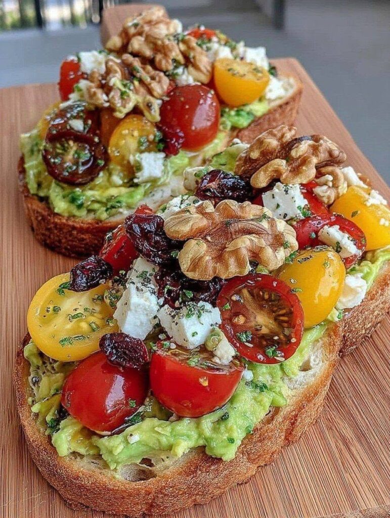 Vegan Avocado Toast with Cherry Tomatoes, Cranberries & Walnuts