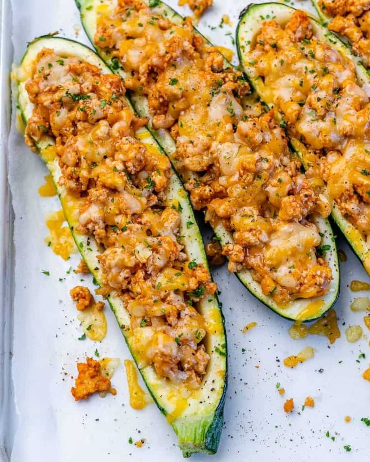 Air Fryer Buffalo Chicken Stuffed Zucchini Boats