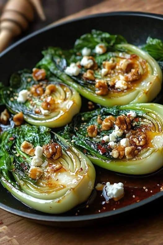 Mediterranean Caramelized Garlic Bok Choy with Feta