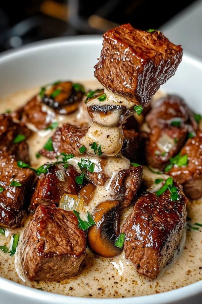 Garlic Butter Steak Bites with Creamy Mushroom Sauce