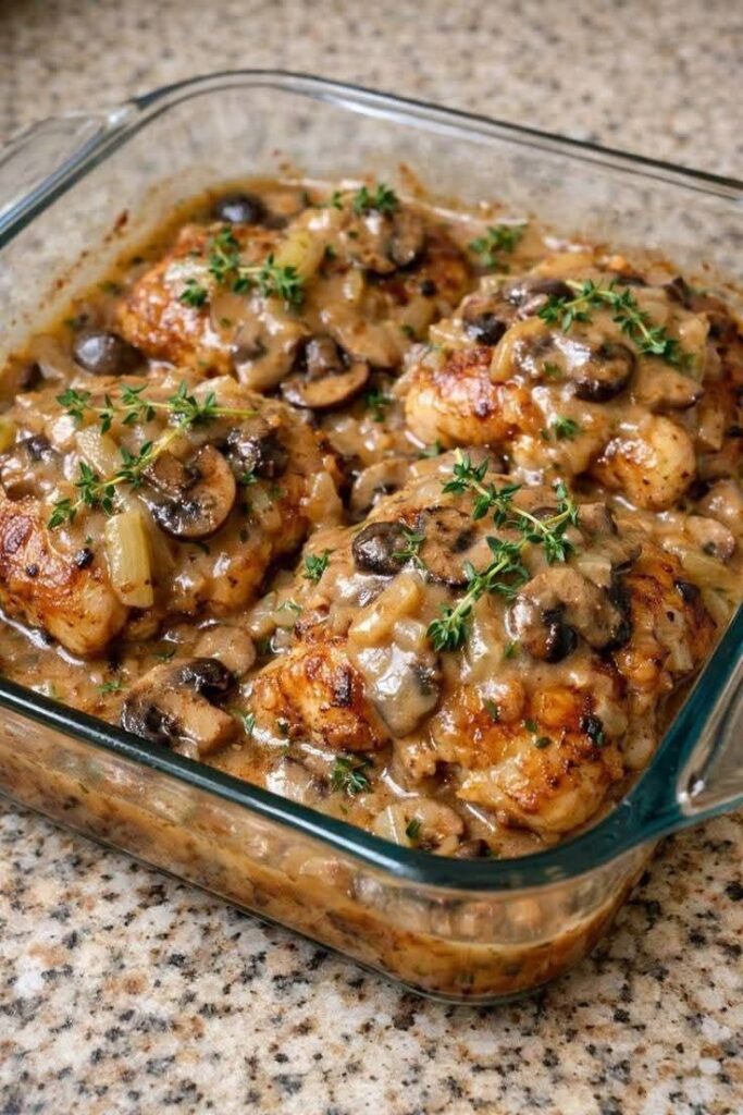 Mediterranean Creamy Mushroom Chicken Bake