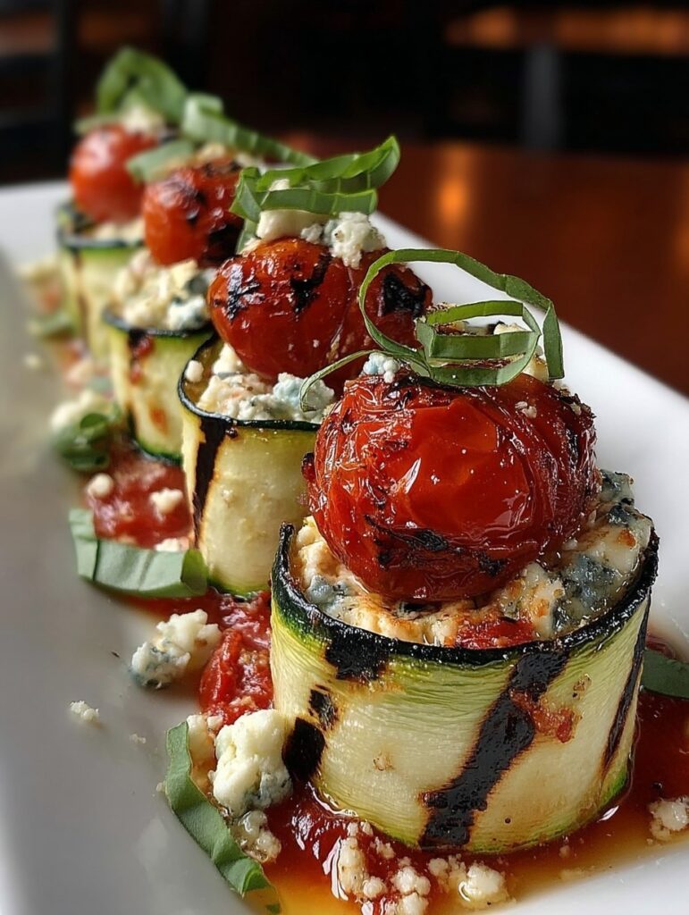 Vegan Grilled Zucchini Rollups Stuffed with Lemon-Basil Ricotta & Slow Roasted Tomatoes