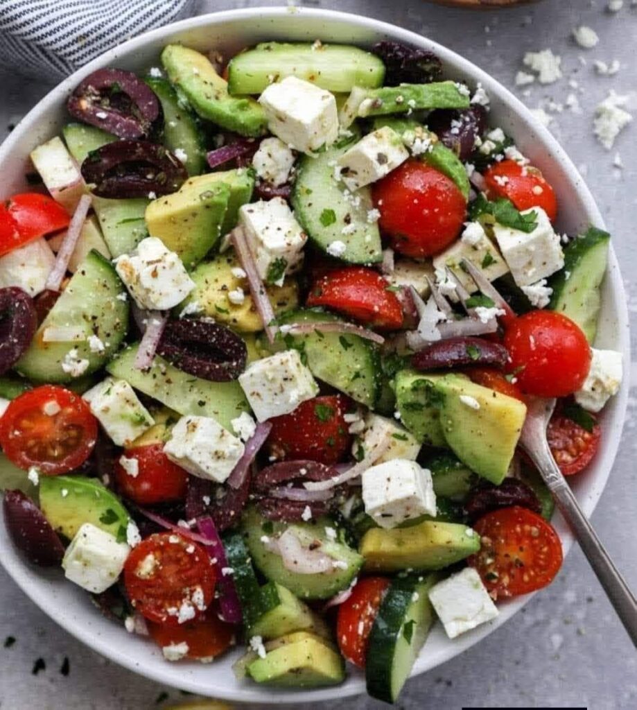Easy Avocado & Feta Greek Salad