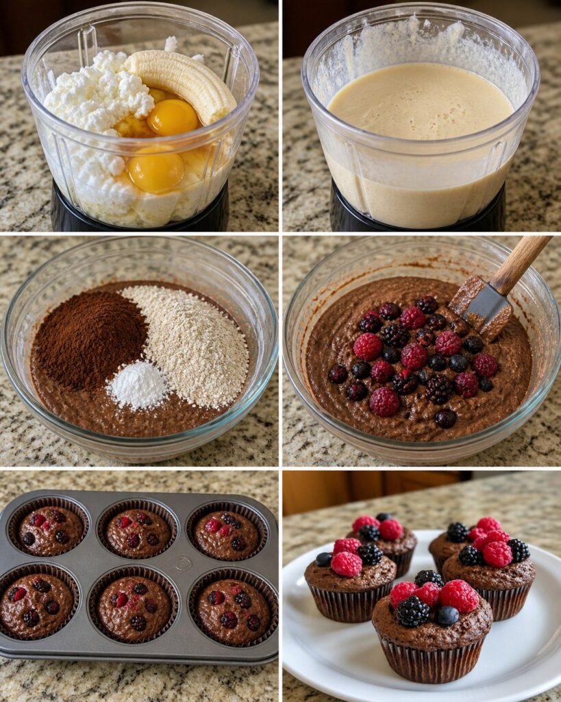Healthy Protein Muffins with Cottage Cheese, Cocoa & Berries