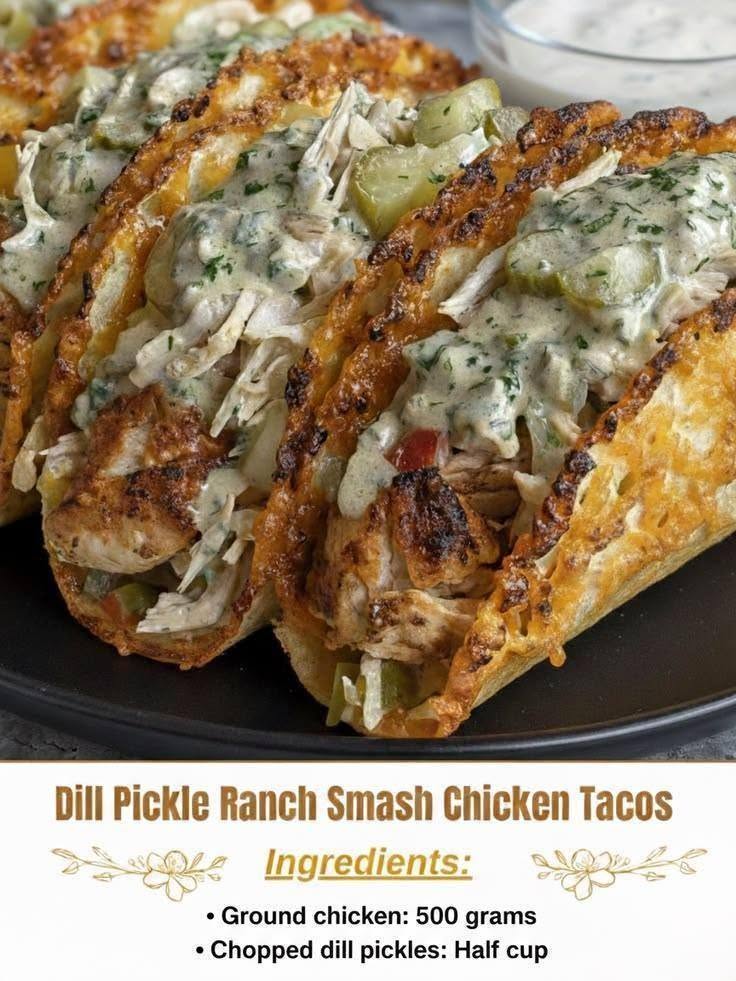 Keto Dill Pickle Ranch Smash Chicken Tacos