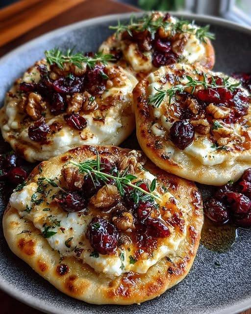 Low-Carb Whipped Feta Naan Bites with Cranberry