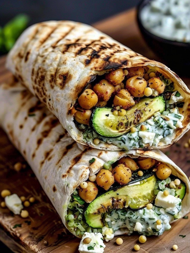 Grilled Zucchini and Chickpea Wrap with Herbed Vegan Yogurt