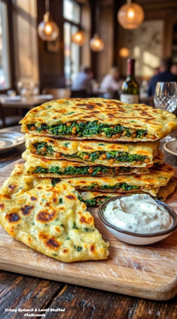 Mediterranean Crispy Spinach & Lentil Stuffed Flatbreads