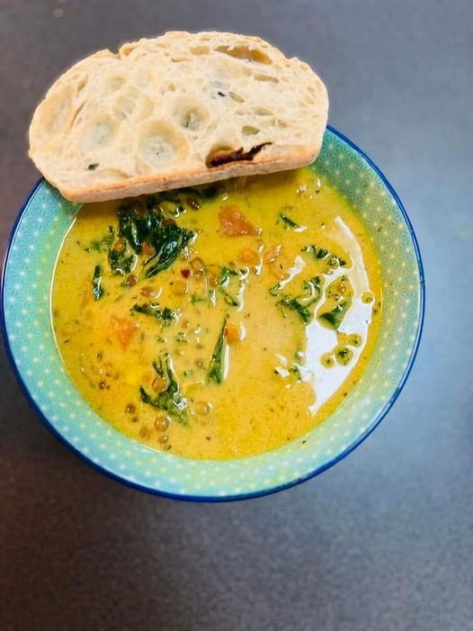 Vegan Ginger Sweet Potato & Coconut Milk Stew with Lentils and Kale