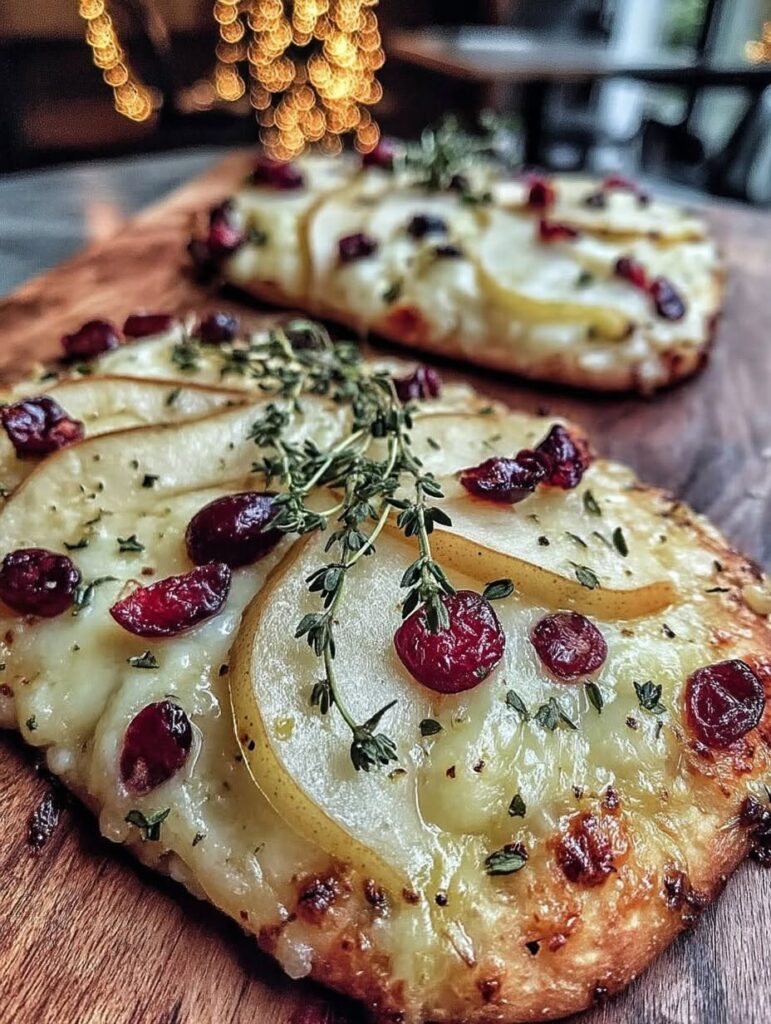 Vegan Pear, Brie & Cranberry Flatbread with Thyme
