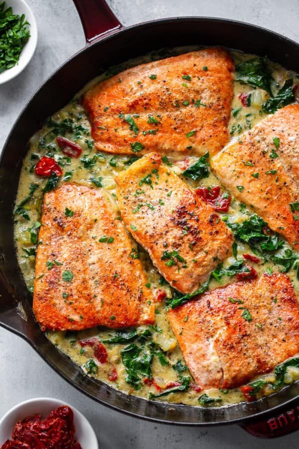 Keto Tuscan Garlic Salmon with Spinach