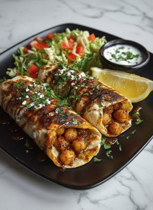 Vegan Sticky Lemon Garlic Chickpea Wraps