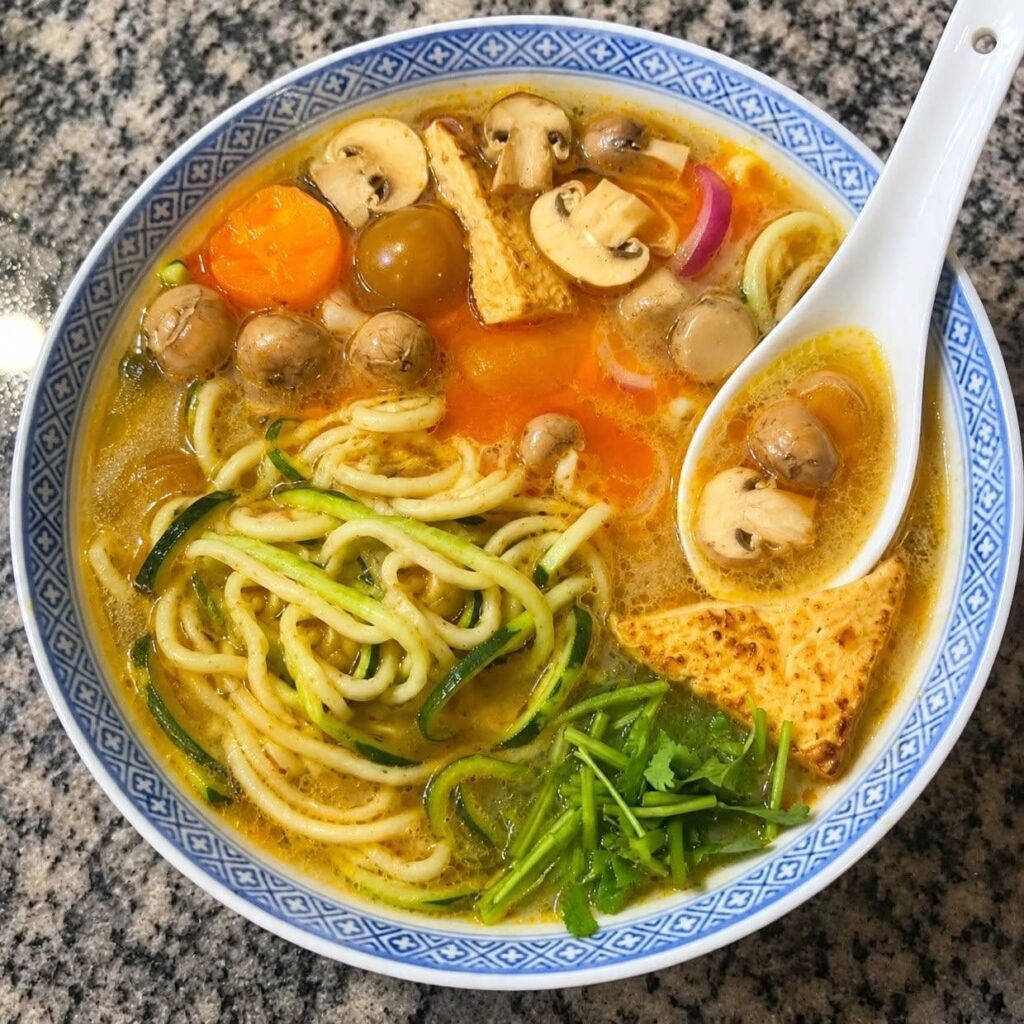 Vegan Tom Yum Soup with Zucchini Noodles