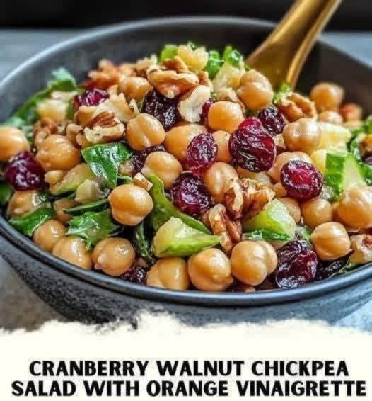 High-Protein Cranberry Walnut Chickpea Salad with Orange Vinaigrette