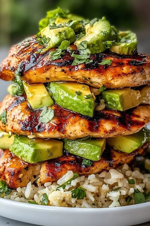 Honey Lime Chicken and Avocado Rice Stack