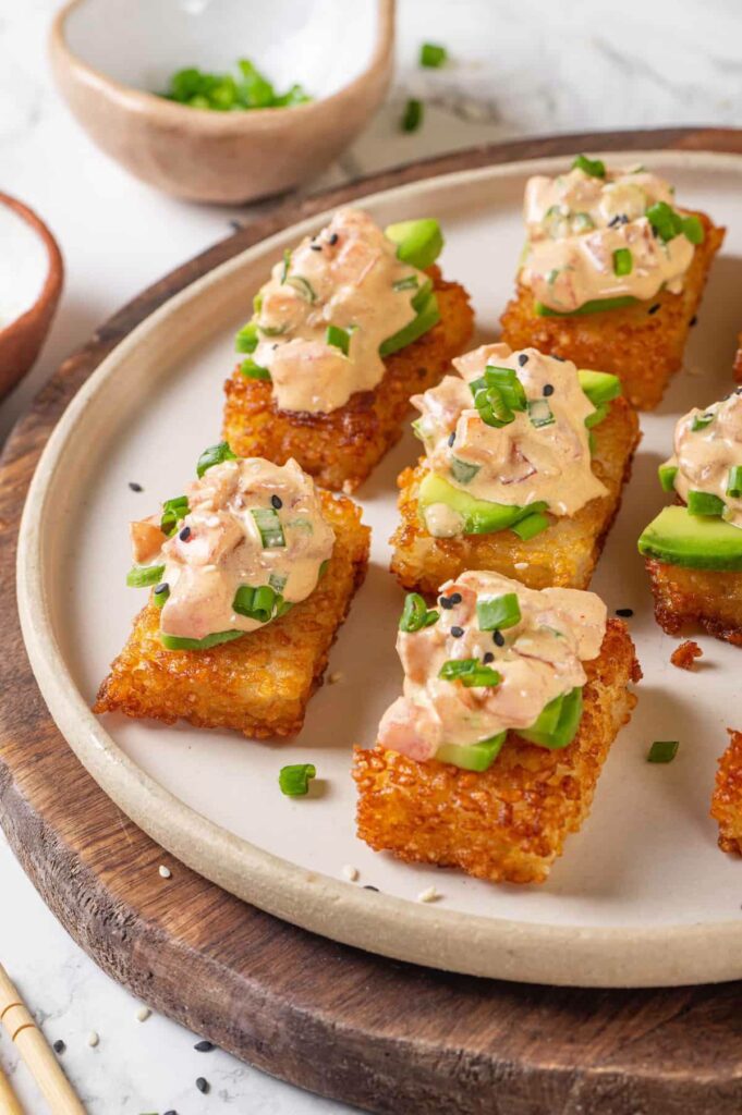 Vegan Crispy Rice Cakes with Spicy “Tuna”