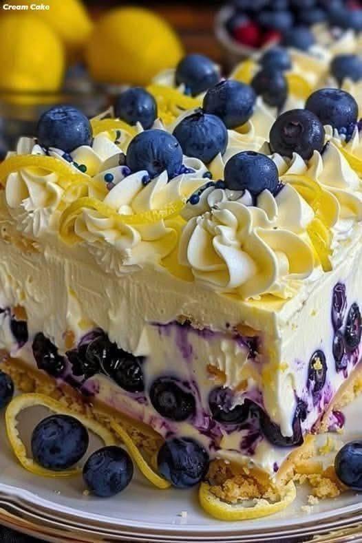 No-Bake Sugar-Free Lemon Blueberry Cream Cake (High-Protein Dessert)