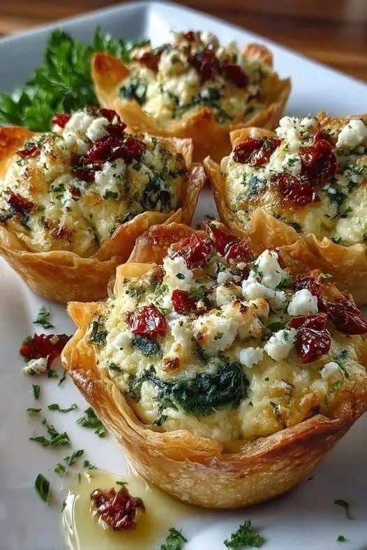 High-Protein Spinach, Feta & Sun-Dried Tomato Phyllo Cups