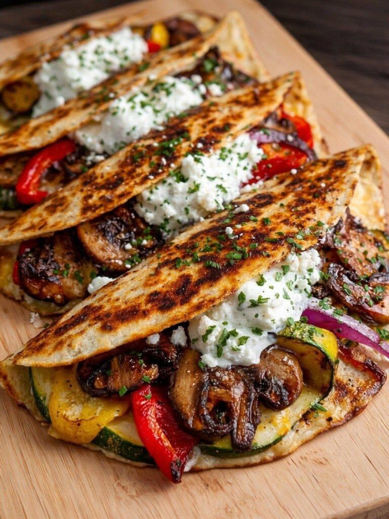Vegan Grilled Mediterranean Veggie Quesadillas