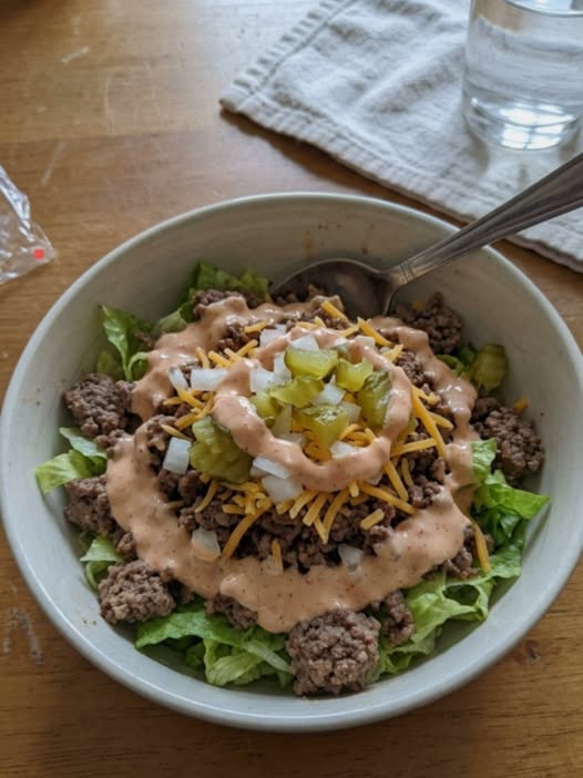 Low Carb Big Mac Cheeseburger Protein Bowl