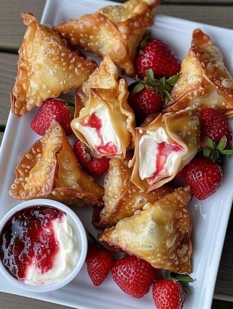 Strawberry Cheesecake-Stuffed Wonton Bites