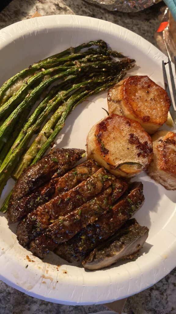 Portobello Mushroom Steaks, Melting Potatoes & Roasted Asparagus