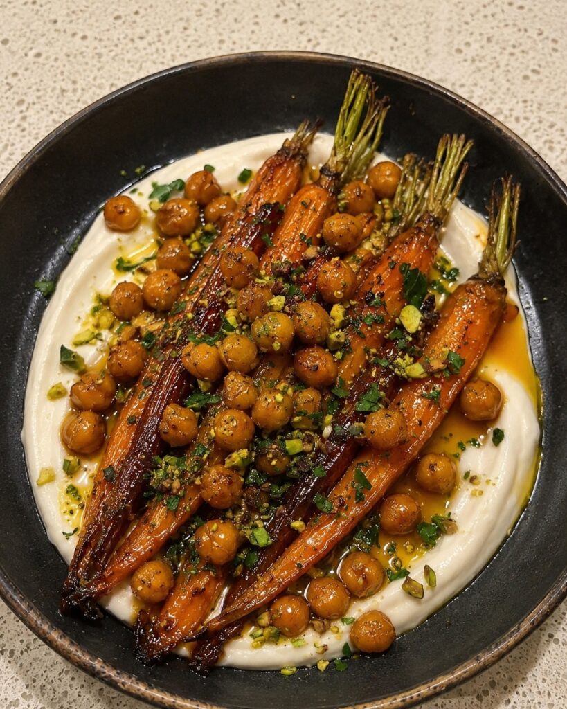 Vegan Roasted Carrots with Spicy Maple Glaze and Yogurt Sauce