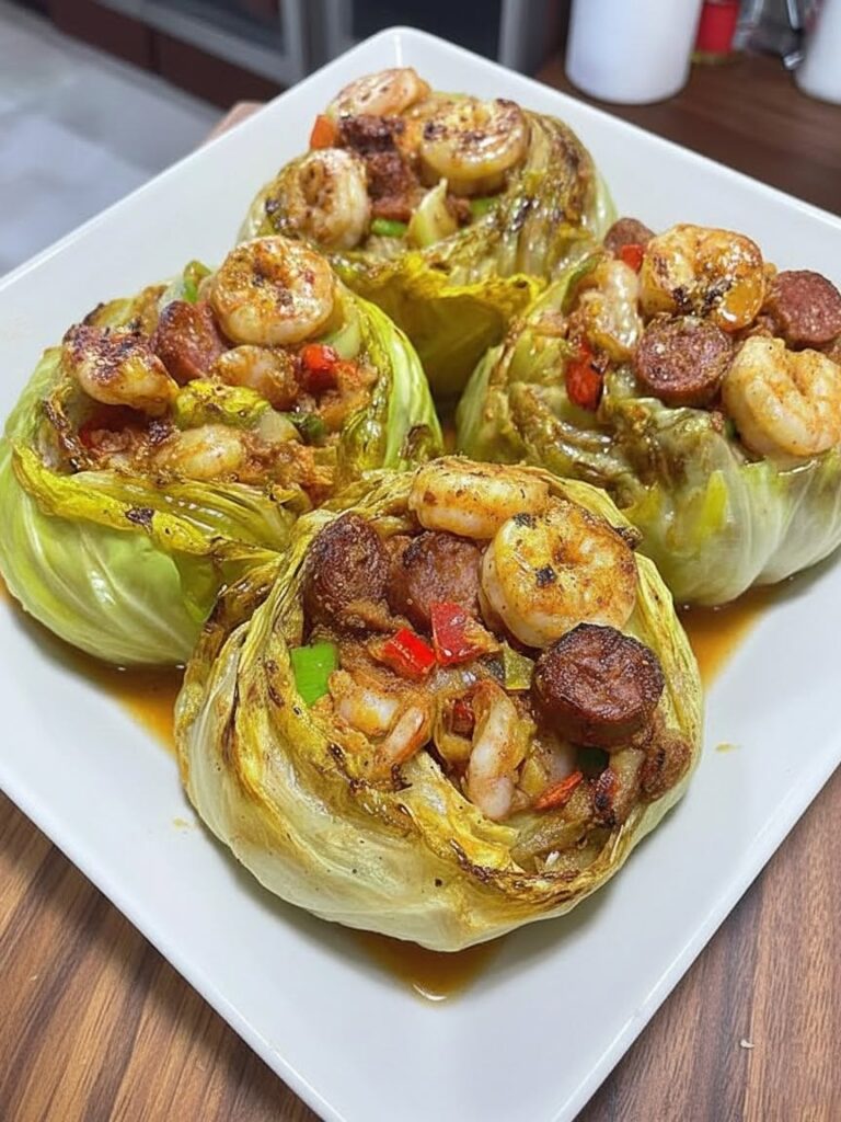 Keto Cajun Shrimp & Sausage Stuffed Cabbage